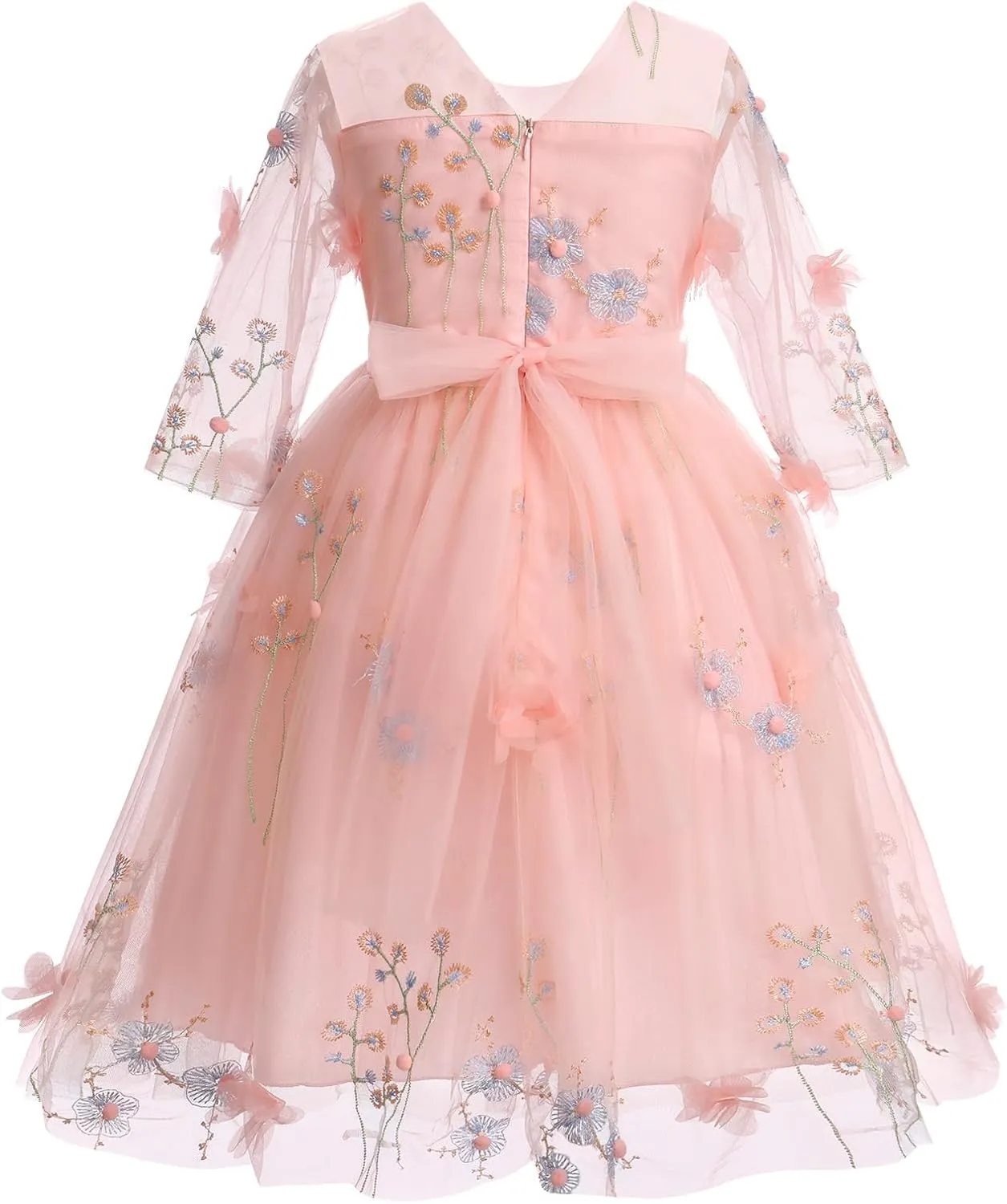 Flower Girls Princess Dress Embroidered Pageant Wedding Birthday Formal Party Tulle Tutu Dress Kids Ball Gown
