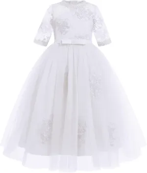 Flower Girls Princess Dress Embroidered Pageant Wedding Birthday Formal Party Tulle Tutu Dress Kids Ball Gown