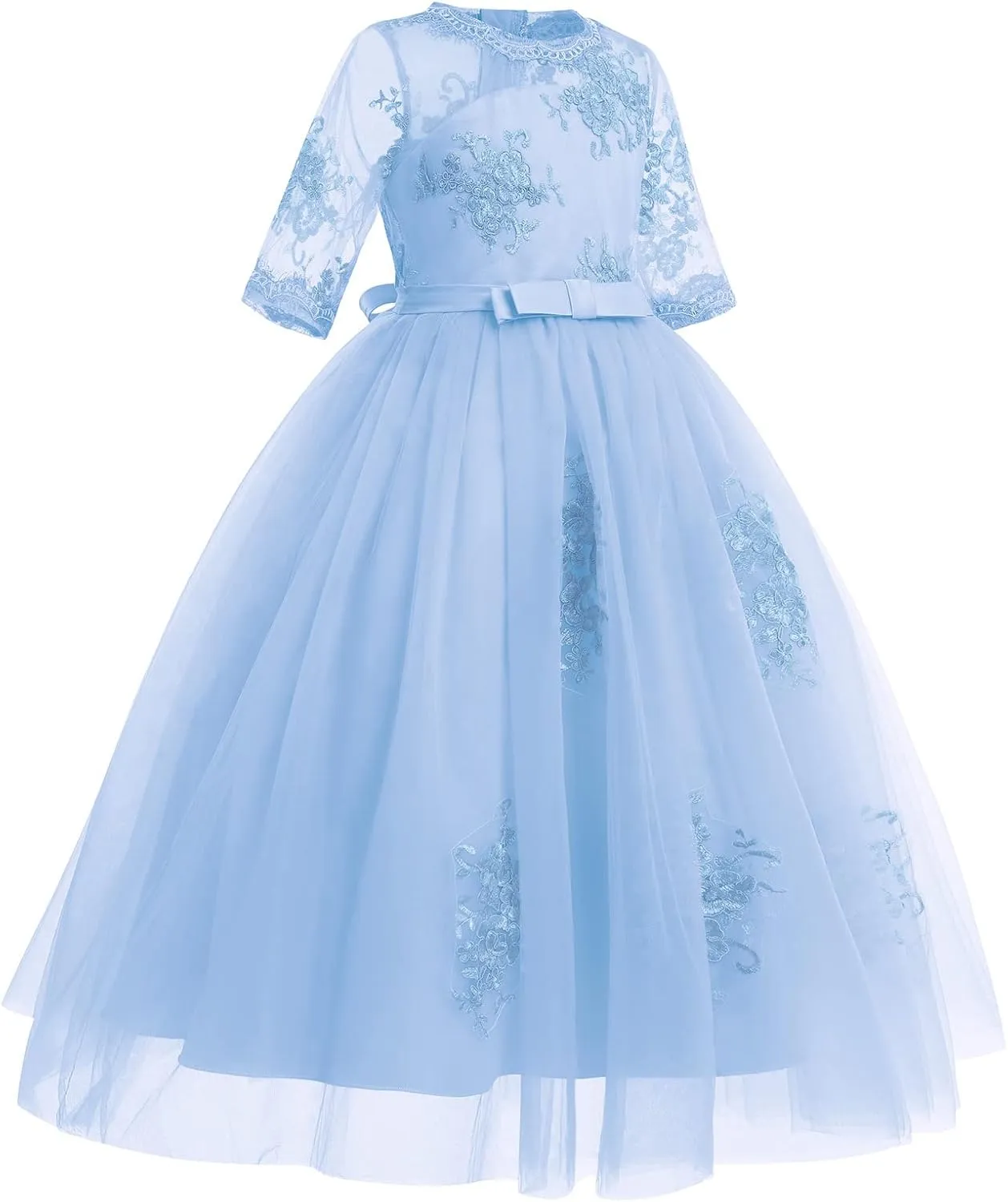 Flower Girls Princess Dress Embroidered Pageant Wedding Birthday Formal Party Tulle Tutu Dress Kids Ball Gown