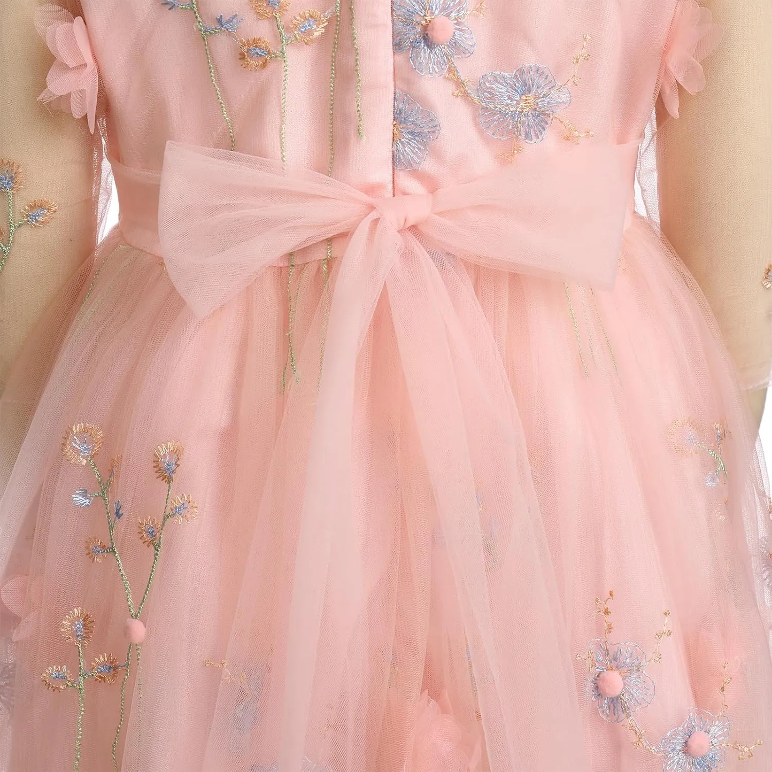 Flower Girls Princess Dress Embroidered Pageant Wedding Birthday Formal Party Tulle Tutu Dress Kids Ball Gown