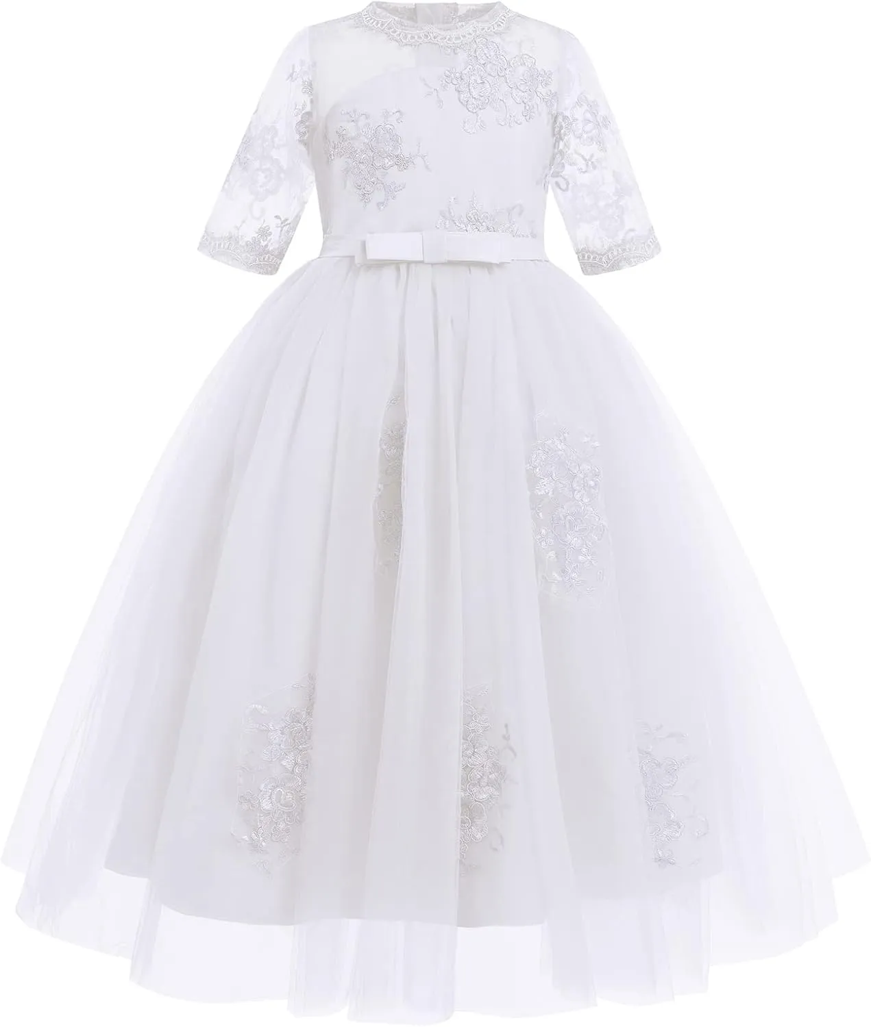 Flower Girls Princess Dress Embroidered Pageant Wedding Birthday Formal Party Tulle Tutu Dress Kids Ball Gown