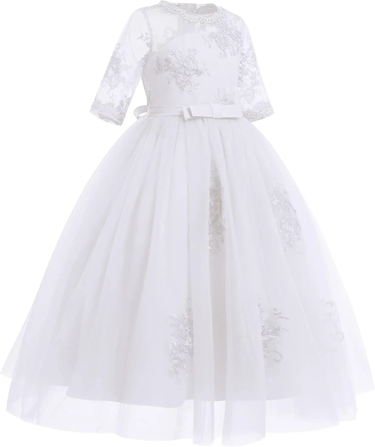 Flower Girls Princess Dress Embroidered Pageant Wedding Birthday Formal Party Tulle Tutu Dress Kids Ball Gown