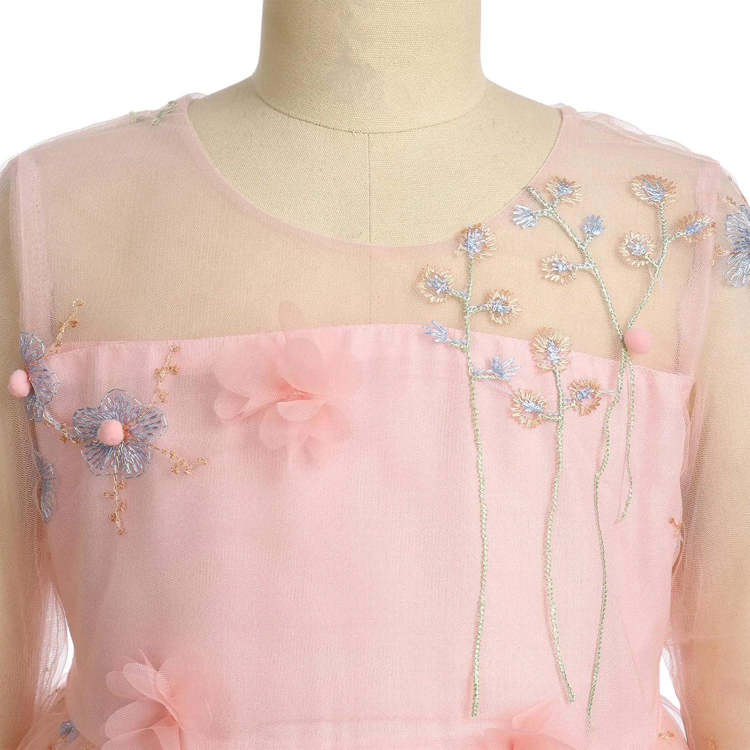 Flower Girls Princess Dress Embroidered Pageant Wedding Birthday Formal Party Tulle Tutu Dress Kids Ball Gown