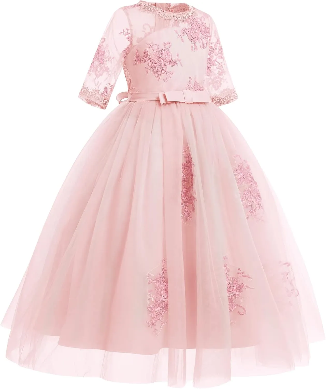 Flower Girls Princess Dress Embroidered Pageant Wedding Birthday Formal Party Tulle Tutu Dress Kids Ball Gown