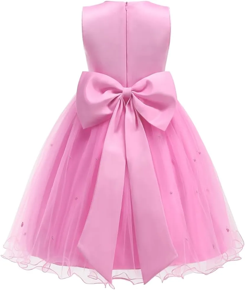 Flower Girls Sequin Dress Girls Dresses Birthday Princess Dress for Wedding Tulle Pearl Sleeveless Party Pageant
