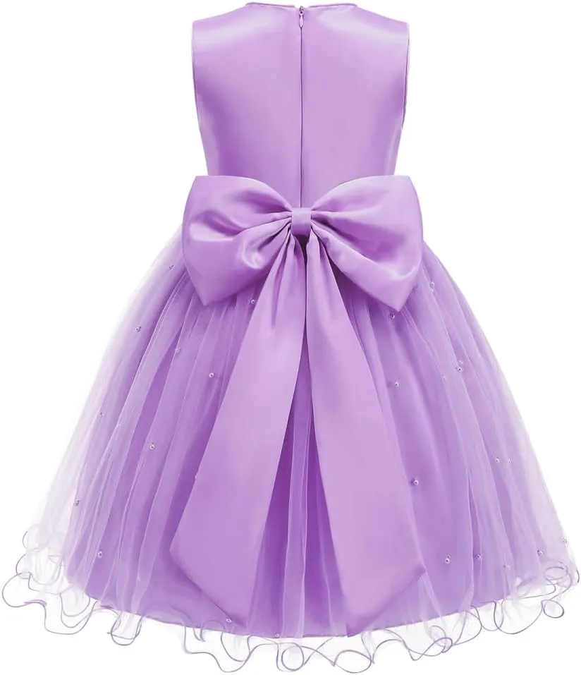 Flower Girls Sequin Dress Girls Dresses Birthday Princess Dress for Wedding Tulle Pearl Sleeveless Party Pageant