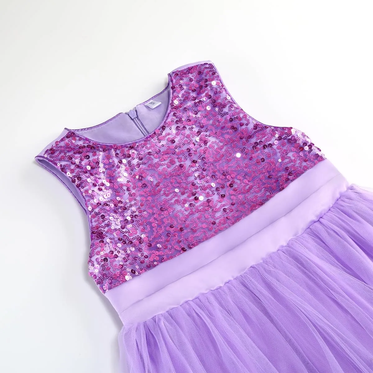 Flower Girls Sequin Dress Girls Dresses Birthday Princess Dress for Wedding Tulle Pearl Sleeveless Party Pageant