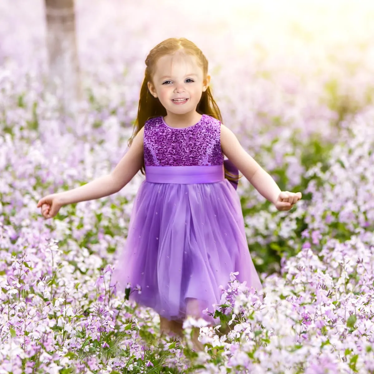 Flower Girls Sequin Dress Girls Dresses Birthday Princess Dress for Wedding Tulle Pearl Sleeveless Party Pageant
