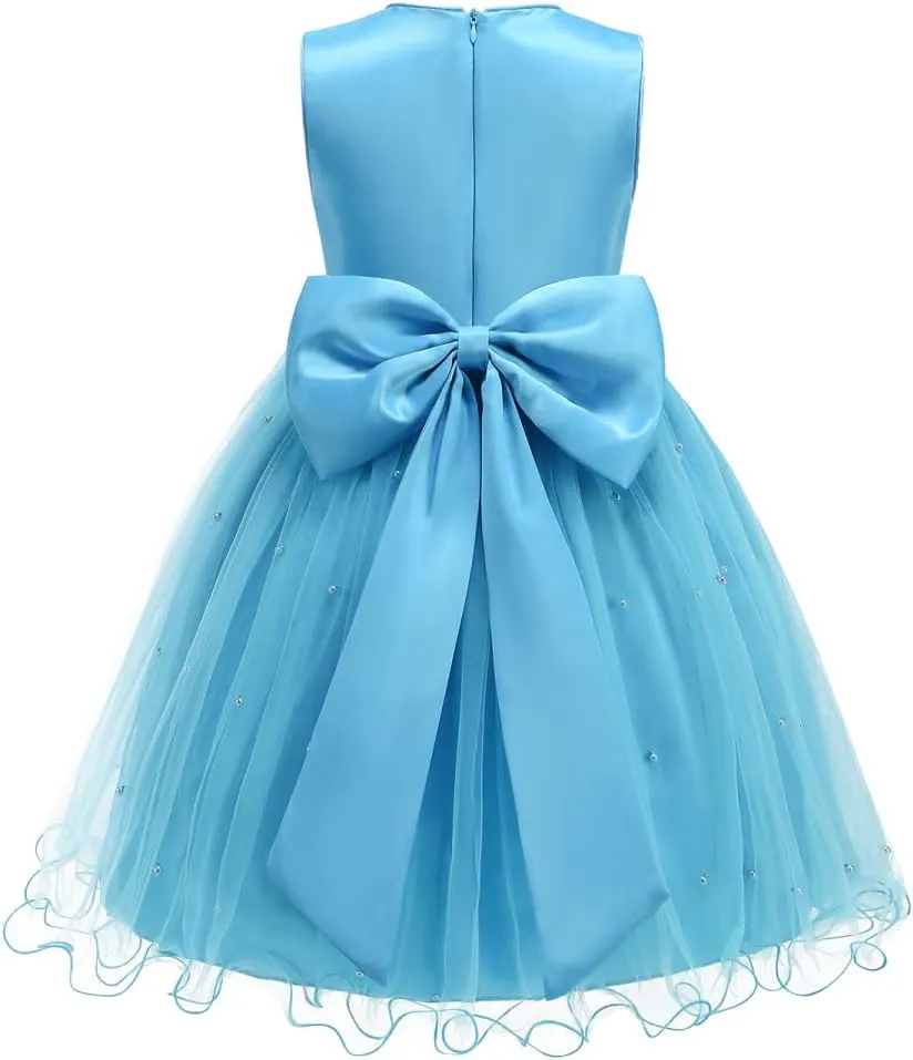 Flower Girls Sequin Dress Girls Dresses Birthday Princess Dress for Wedding Tulle Pearl Sleeveless Party Pageant