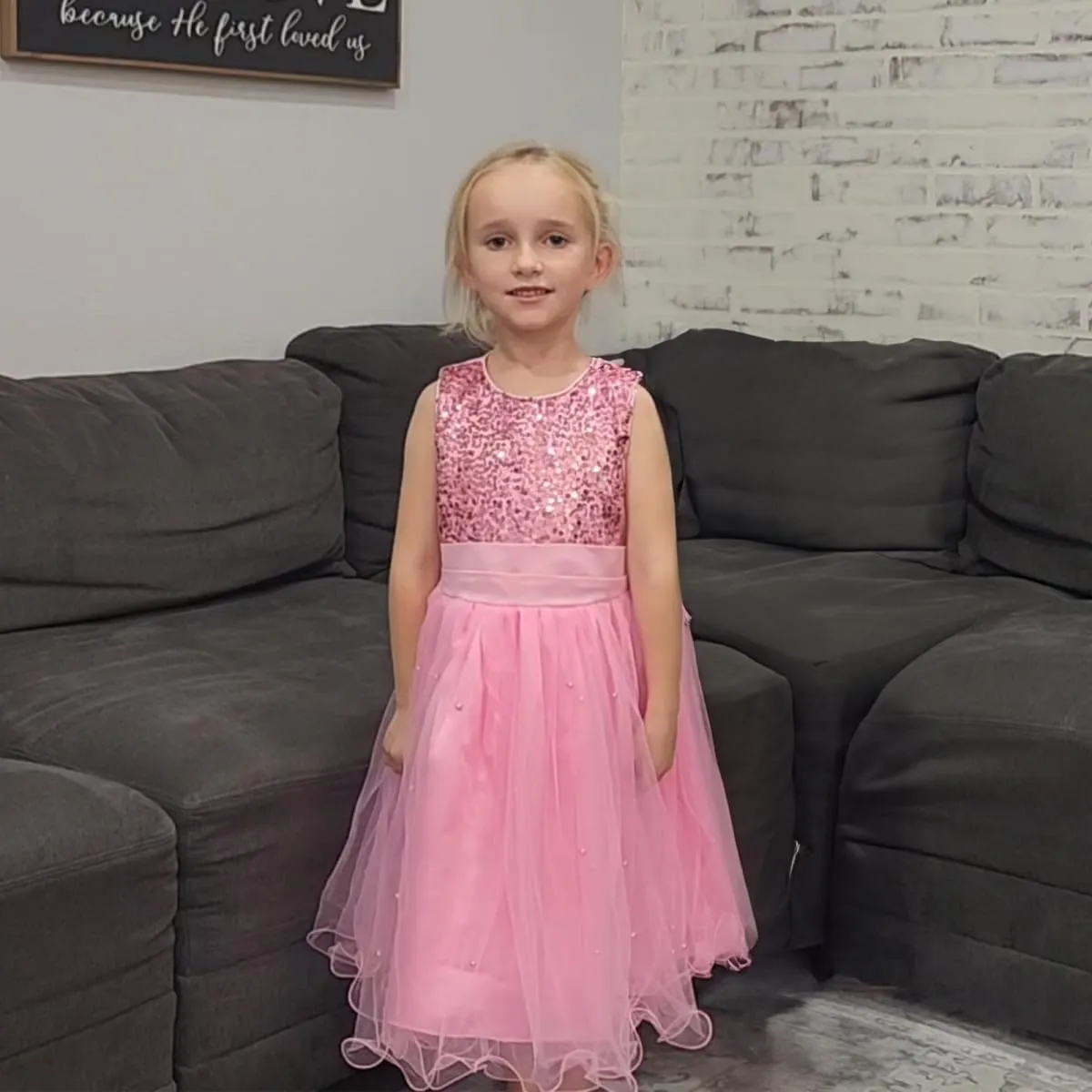 Flower Girls Sequin Dress Girls Dresses Birthday Princess Dress for Wedding Tulle Pearl Sleeveless Party Pageant