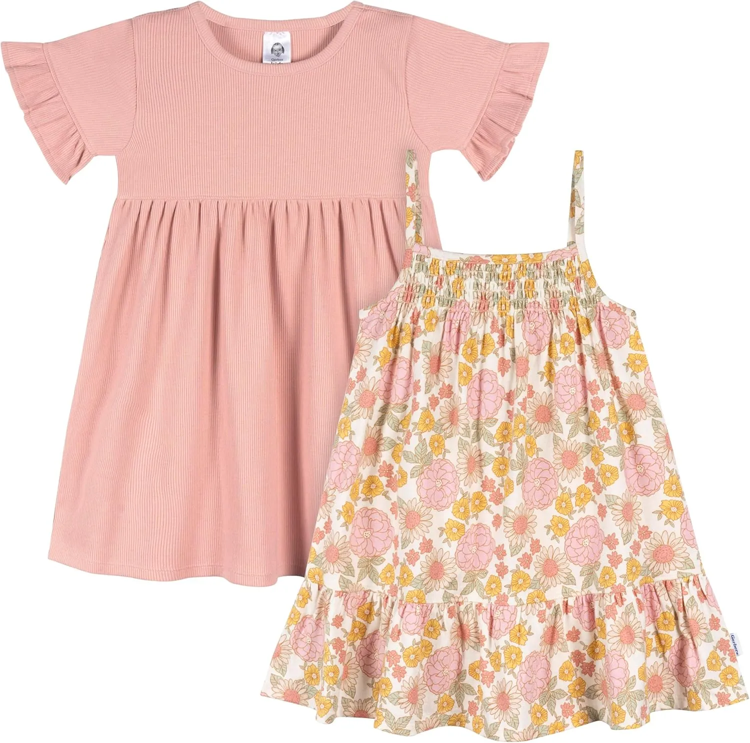 Gerber Girls' Toddler Short-Sleeve and Sleeveless Dress Set