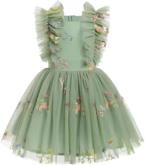 Girls Birthday Party Dress Butterfly Daisy Polka Dots Embroidery Princess Tulle Wedding Pageant Evening Gown