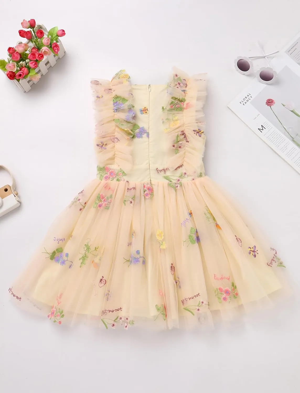 Girls Birthday Party Dress Butterfly Daisy Polka Dots Embroidery Princess Tulle Wedding Pageant Evening Gown