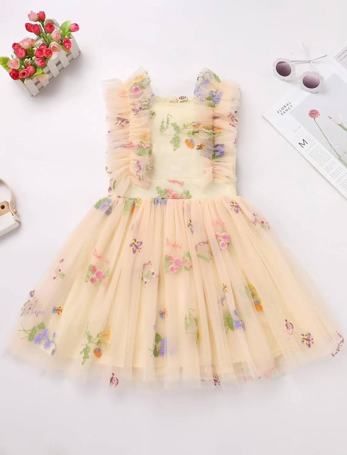 Girls Birthday Party Dress Butterfly Daisy Polka Dots Embroidery Princess Tulle Wedding Pageant Evening Gown