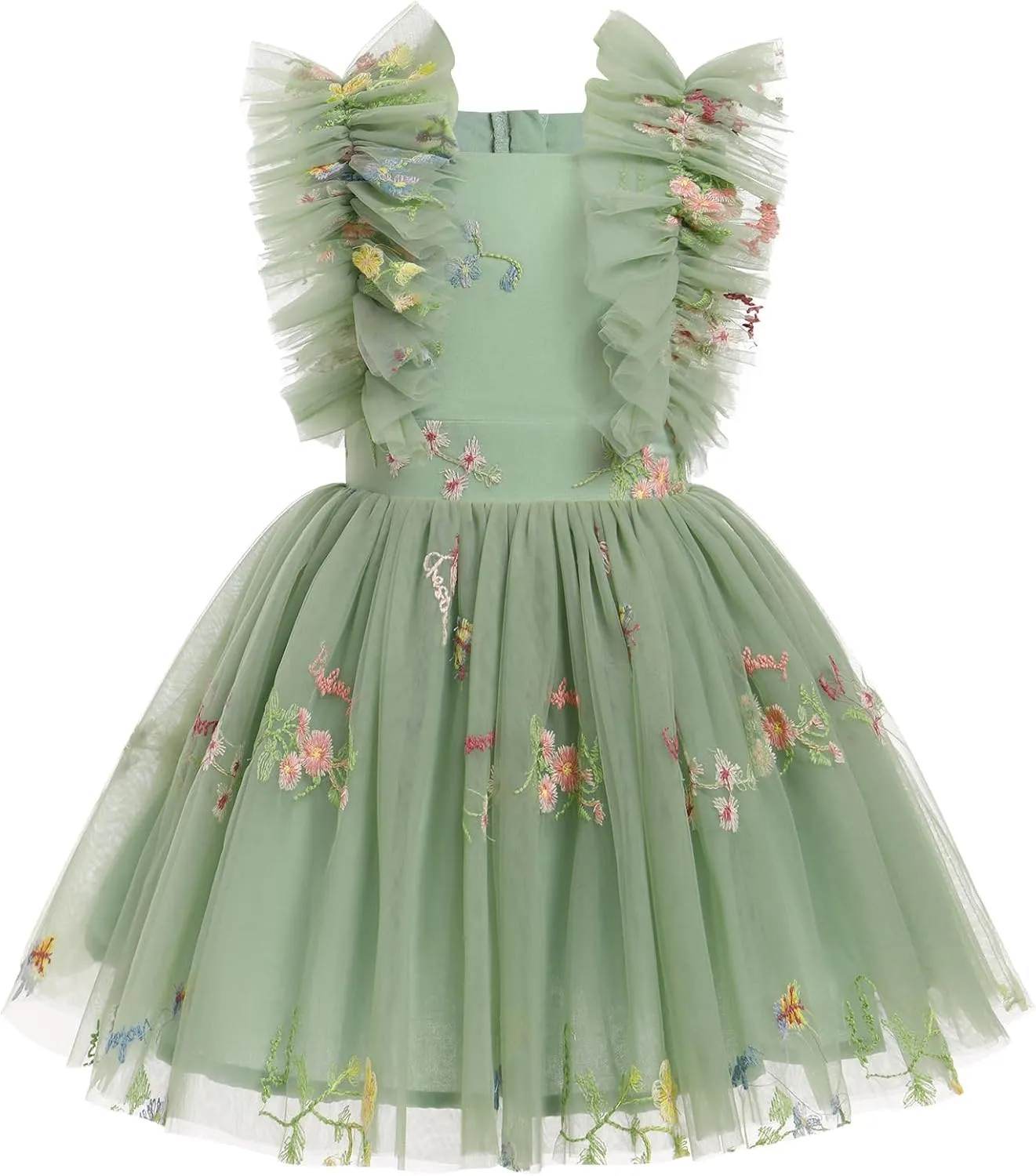 Girls Birthday Party Dress Butterfly Daisy Polka Dots Embroidery Princess Tulle Wedding Pageant Evening Gown