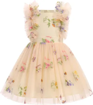 Girls Birthday Party Dress Butterfly Daisy Polka Dots Embroidery Princess Tulle Wedding Pageant Evening Gown