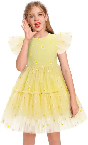 Girls Sequin Dress Toddler Shiny Rainbow Stars Tulle Dresses Ruffle Sleeve Birthday Party Photo Shoot Sparkly Dresses