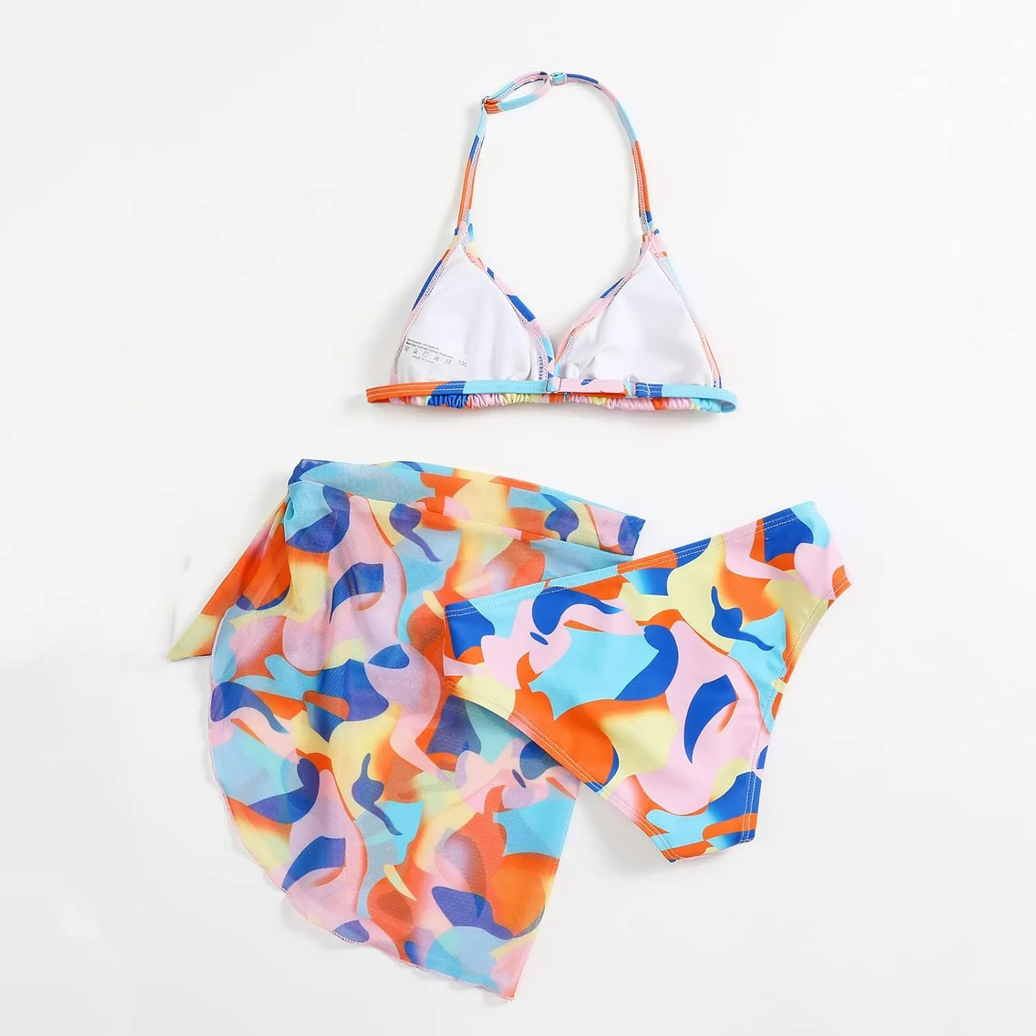 Girls Swimsuit 3 Piece Tropical Print Bikini Set Modest Swim Skirt Bikini with Skirt Tankini Bathing Suits Swimwear