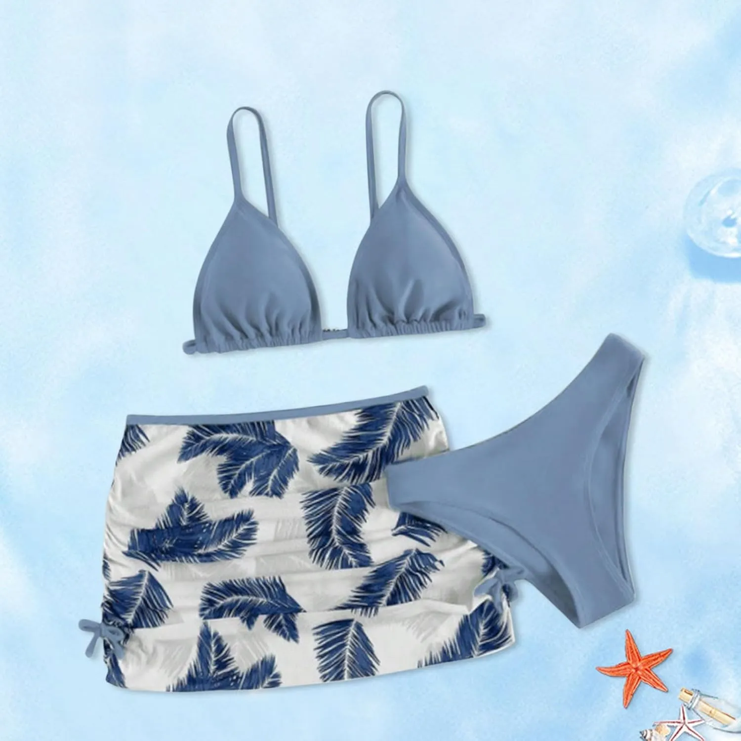 Girls Swimsuit 3 Piece Tropical Print Bikini Set Modest Swim Skirt String Bikini Swimsuit Bathing Suit Tops Swimwear