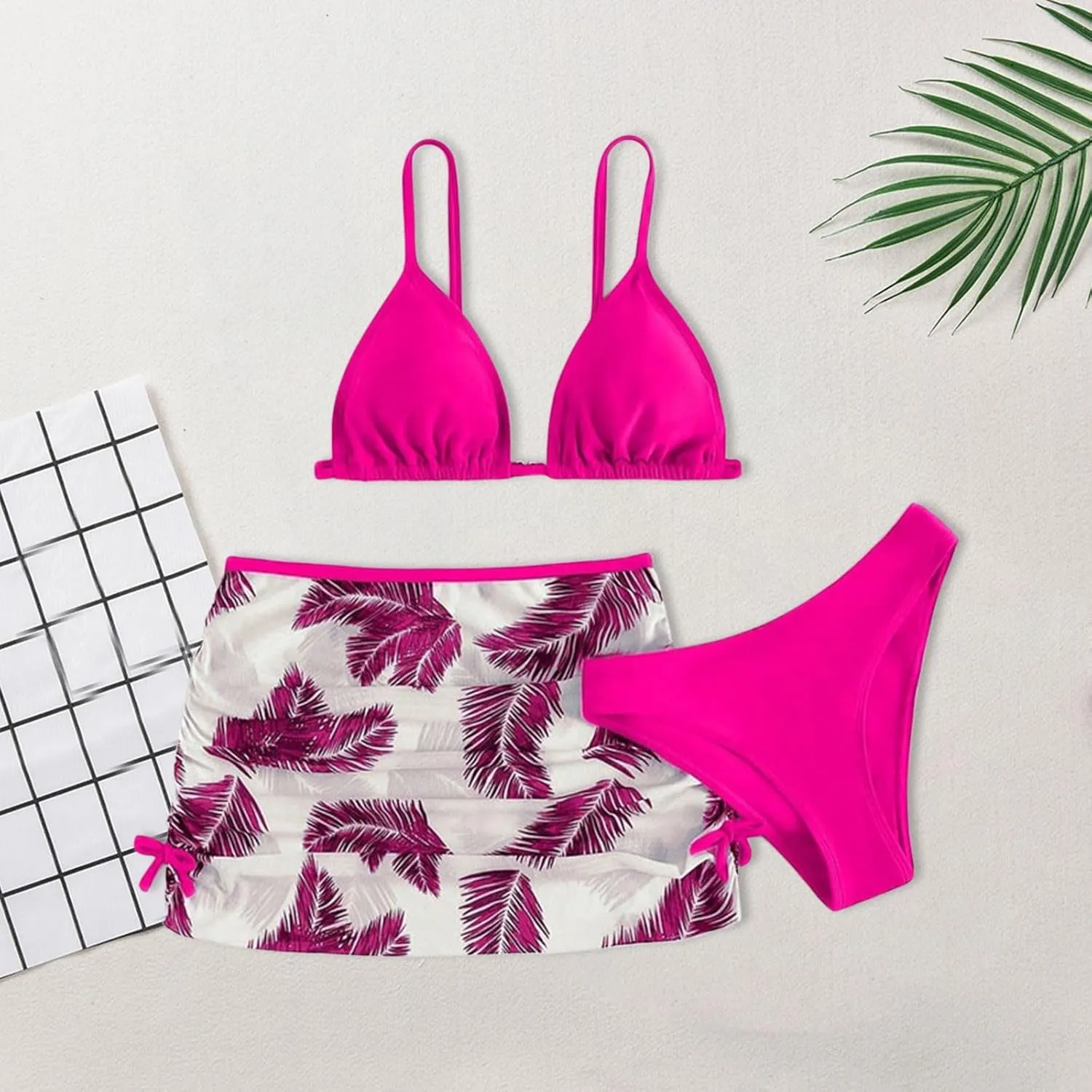 Girls Swimsuit 3 Piece Tropical Print Bikini Set Modest Swim Skirt String Bikini Swimsuit Bathing Suit Tops Swimwear