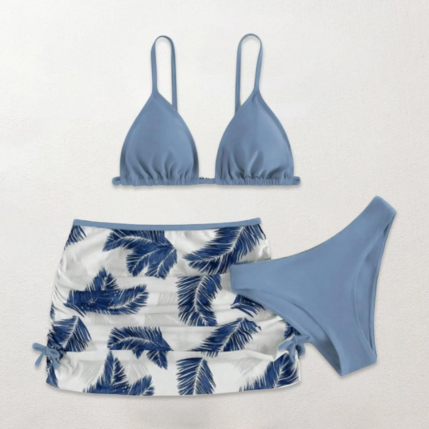 Girls Swimsuit 3 Piece Tropical Print Bikini Set Modest Swim Skirt String Bikini Swimsuit Bathing Suit Tops Swimwear