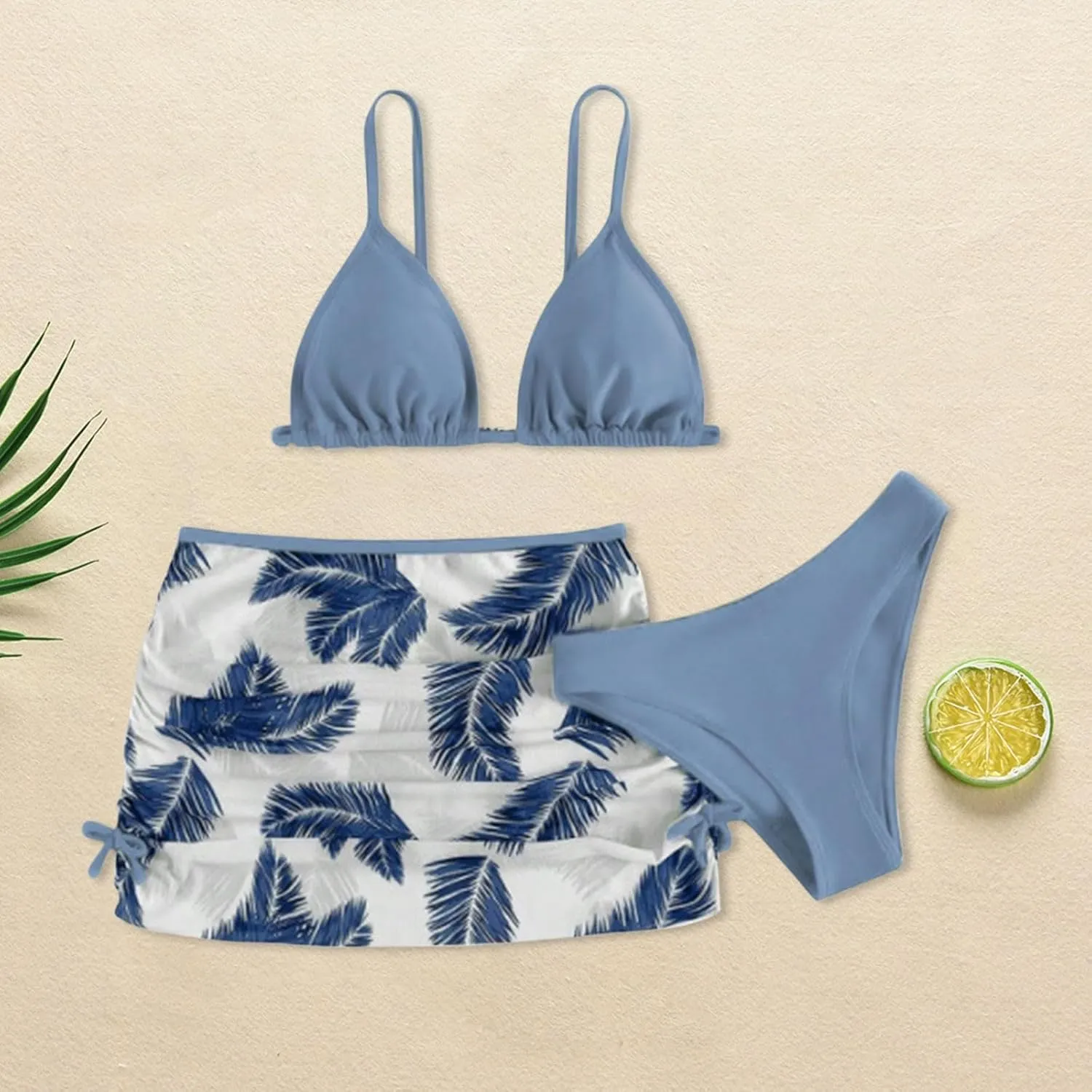 Girls Swimsuit 3 Piece Tropical Print Bikini Set Modest Swim Skirt String Bikini Swimsuit Bathing Suit Tops Swimwear