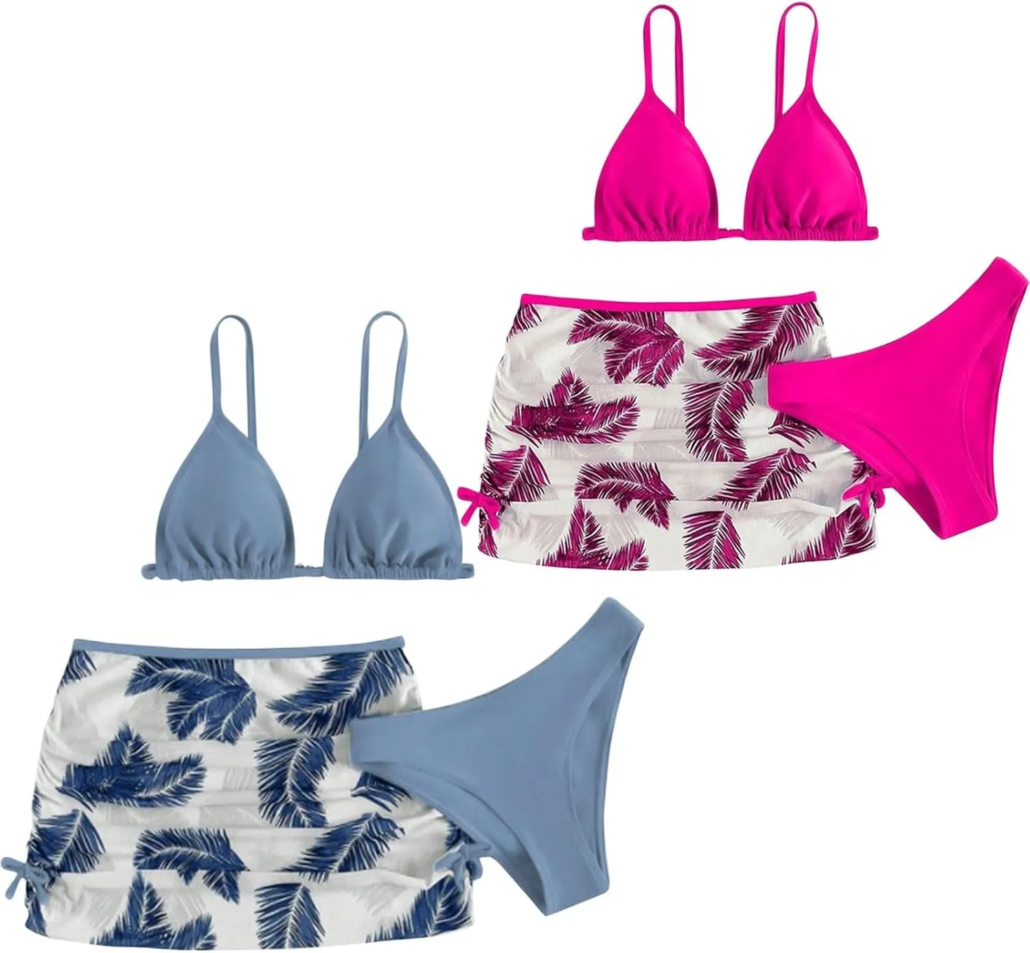 Girls Swimsuit 3 Piece Tropical Print Bikini Set Modest Swim Skirt String Bikini Swimsuit Bathing Suit Tops Swimwear