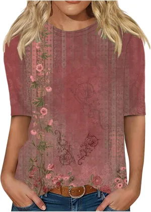 Half Short Sleeve Tops for Women 2025 Summer Vintage Graphic Tees Casual Loose Fit Basic Womens Tshirts Tunic Blouse