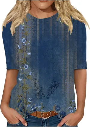 Half Short Sleeve Tops for Women 2025 Summer Vintage Graphic Tees Casual Loose Fit Basic Womens Tshirts Tunic Blouse
