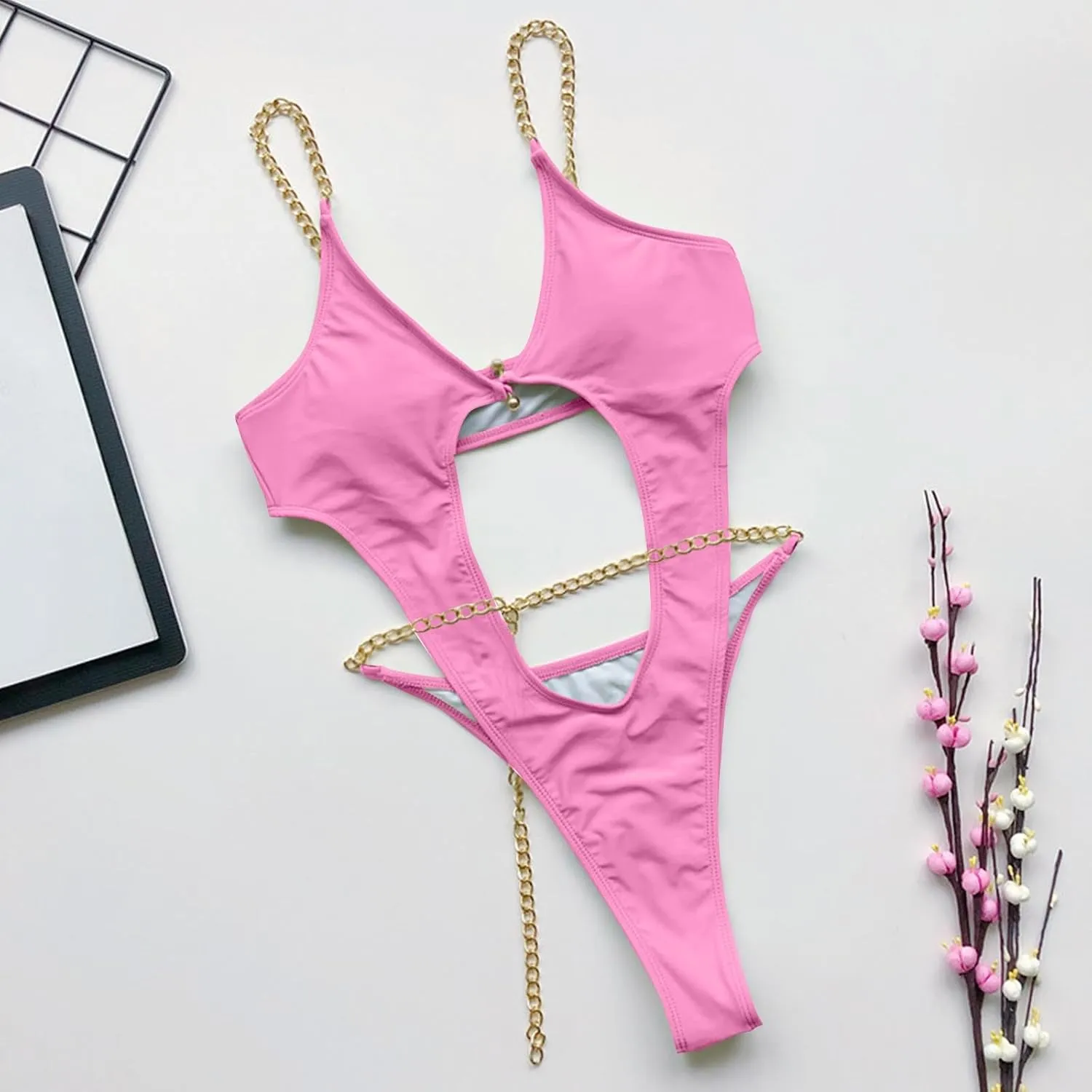 HGps8w Cut Out One Piece Swimsuit for Women Tummy Control Sexy Plunge V Neck High Cut Bathing Suit Beach Swimwear