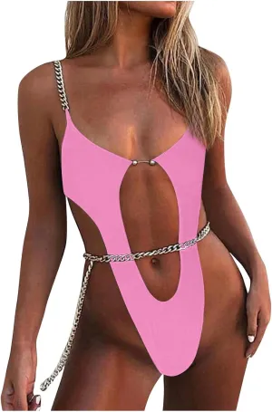 HGps8w Cut Out One Piece Swimsuit for Women Tummy Control Sexy Plunge V Neck High Cut Bathing Suit Beach Swimwear