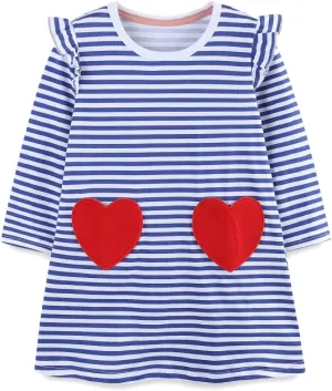 HILEELANG Toddler Girl Long Sleeve Dress Cotton Casual Jersey Shirt Playwear Applique Dress