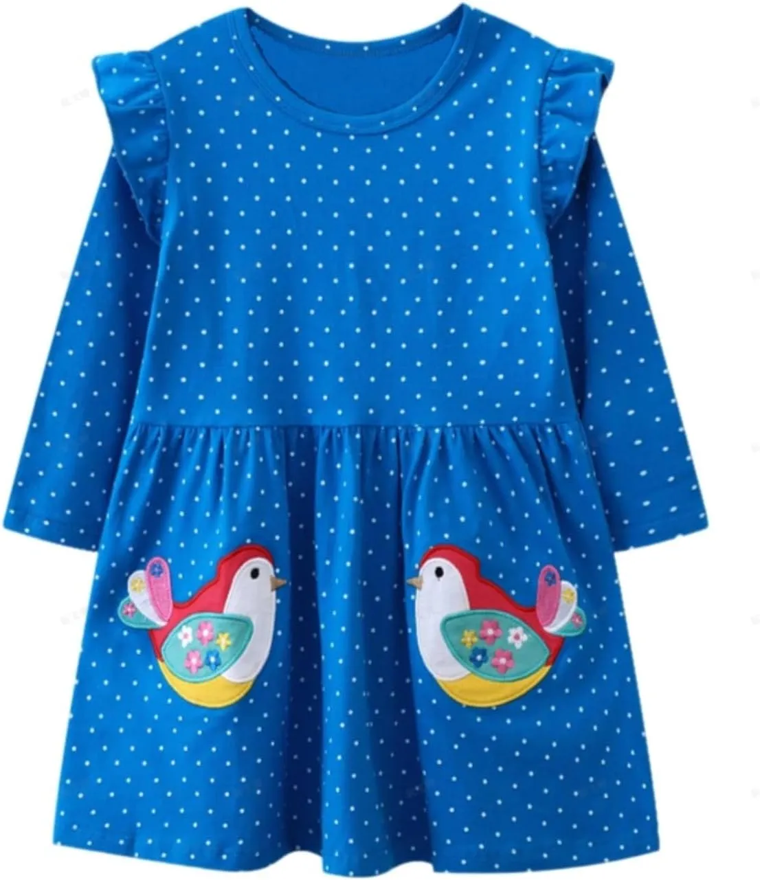 HILEELANG Toddler Girl Long Sleeve Dress Cotton Casual Jersey Shirt Playwear Applique Dress
