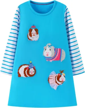 HILEELANG Toddler Girl Long Sleeve Dress Cotton Casual Jersey Shirt Playwear Applique Dress