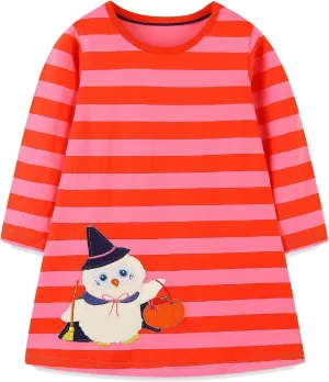 HILEELANG Toddler Girl Long Sleeve Dress Cotton Casual Jersey Shirt Playwear Applique Dress