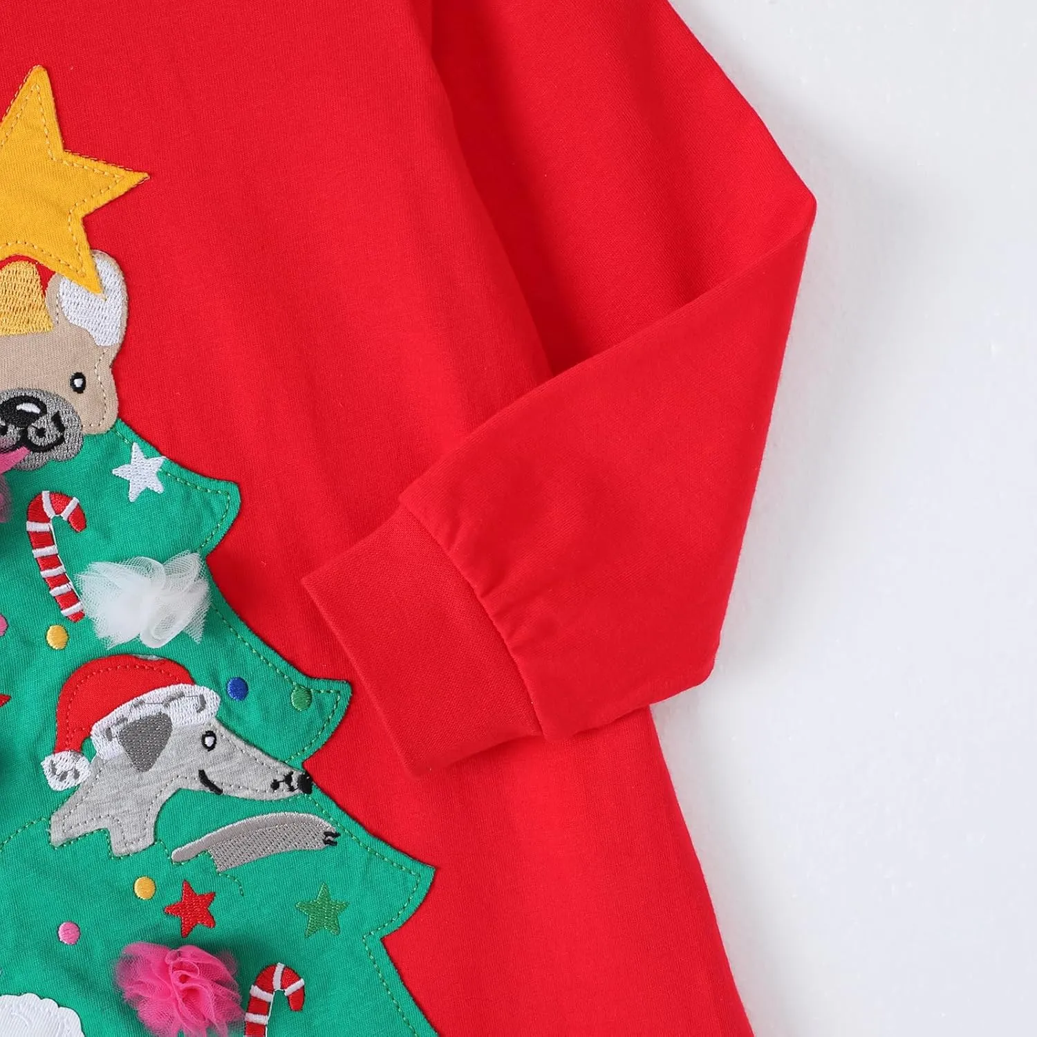 HILEELANG Toddler Girl Long Sleeve Dress Cotton Casual Jersey Shirt Playwear Applique Dress