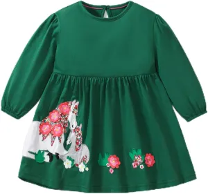 HILEELANG Toddler Girls Long Sleeve Dress Fall Autuman Cotton Casual Floal Jersey Shirt Dresses