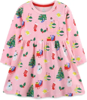 HILEELANG Toddler Girls Long Sleeve Dress Fall Autuman Cotton Casual Floal Jersey Shirt Dresses