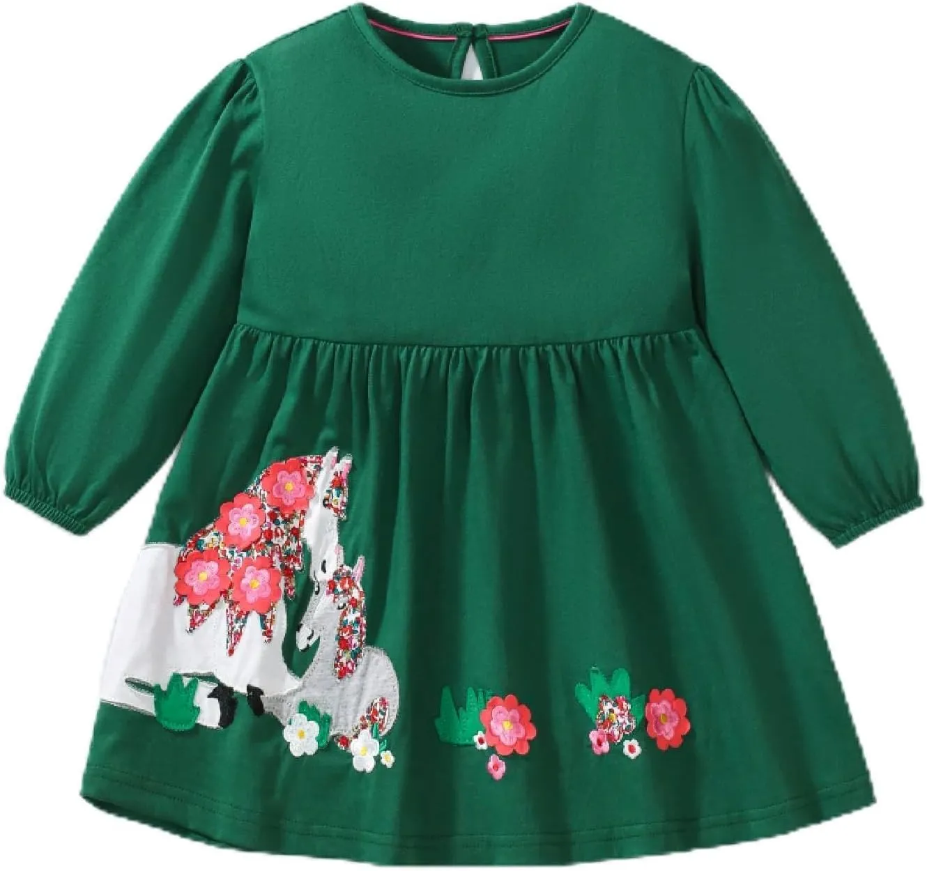 HILEELANG Toddler Girls Long Sleeve Dress Fall Autuman Cotton Casual Floal Jersey Shirt Dresses