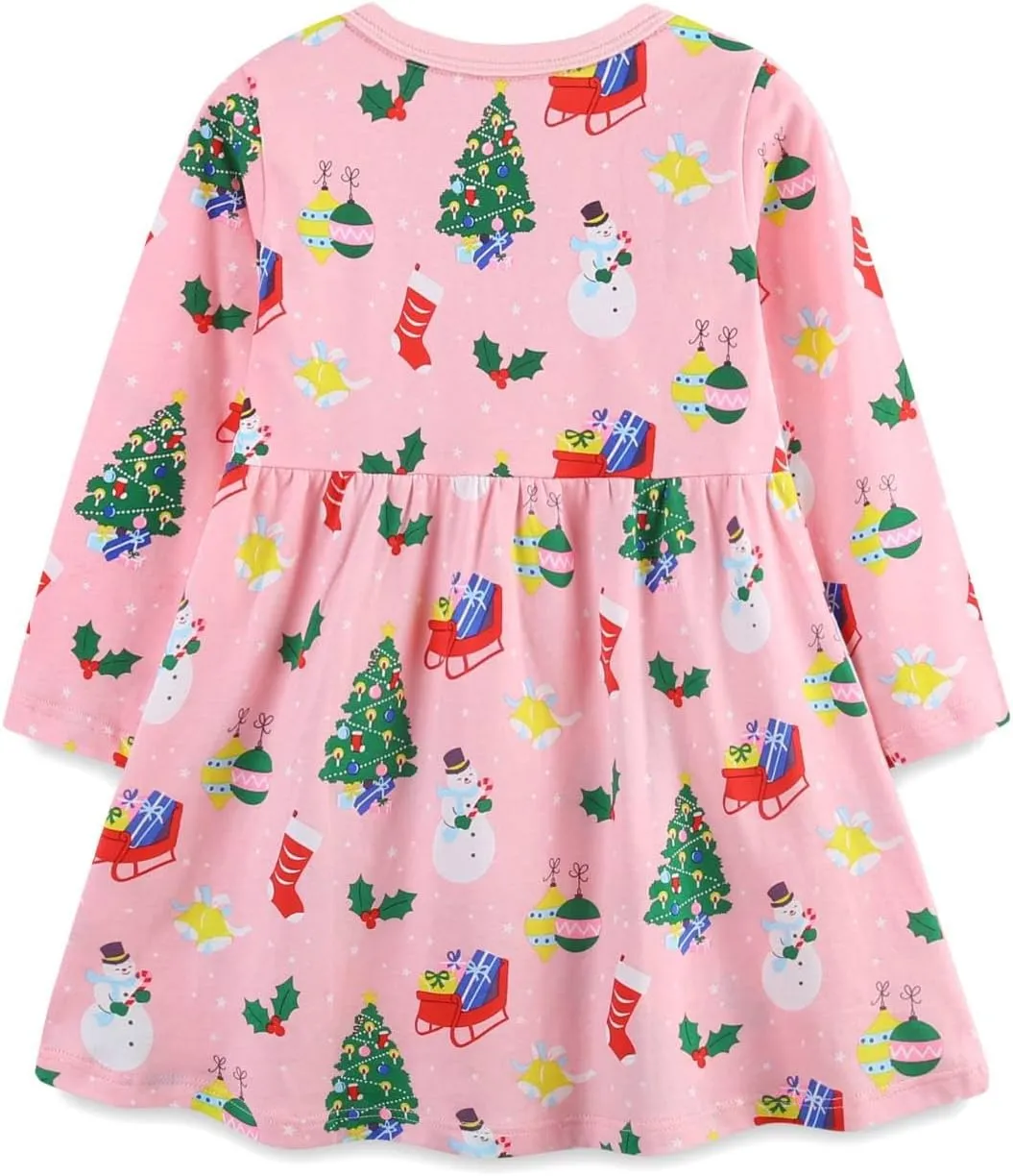 HILEELANG Toddler Girls Long Sleeve Dress Fall Autuman Cotton Casual Floal Jersey Shirt Dresses