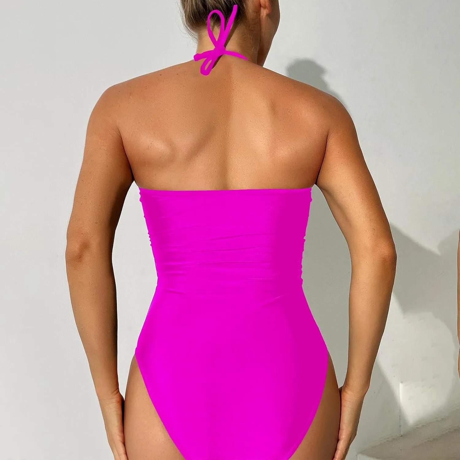 hlysgo One Piece Swimsuit for Women Tummy Control Hollow Out Halter Bathing Suit High Cut Beach Backless Monokini Swimwear