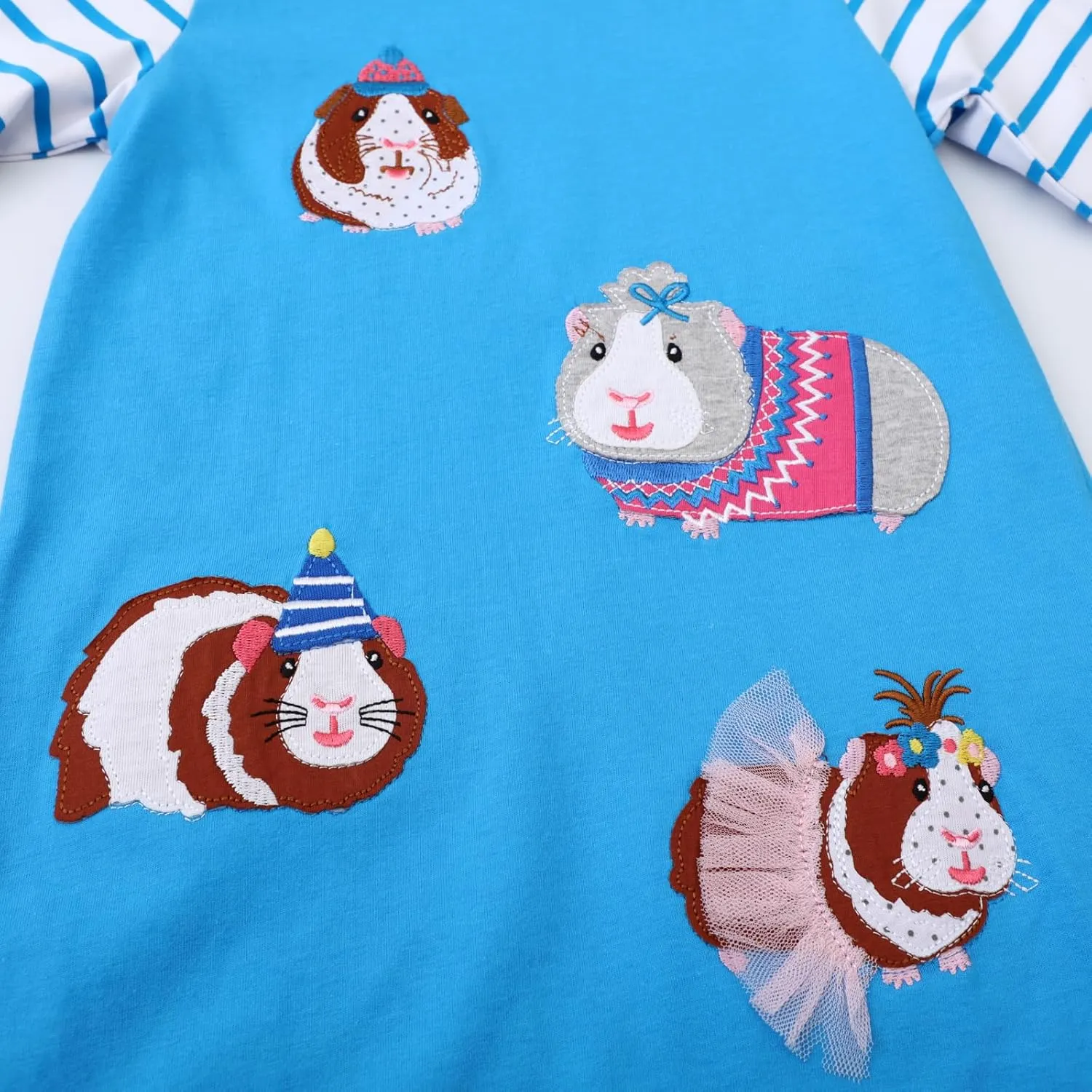 Hongshilian Girls Cotton Long Sleeve Dress Casual Cartoon Appliques Party Dresses