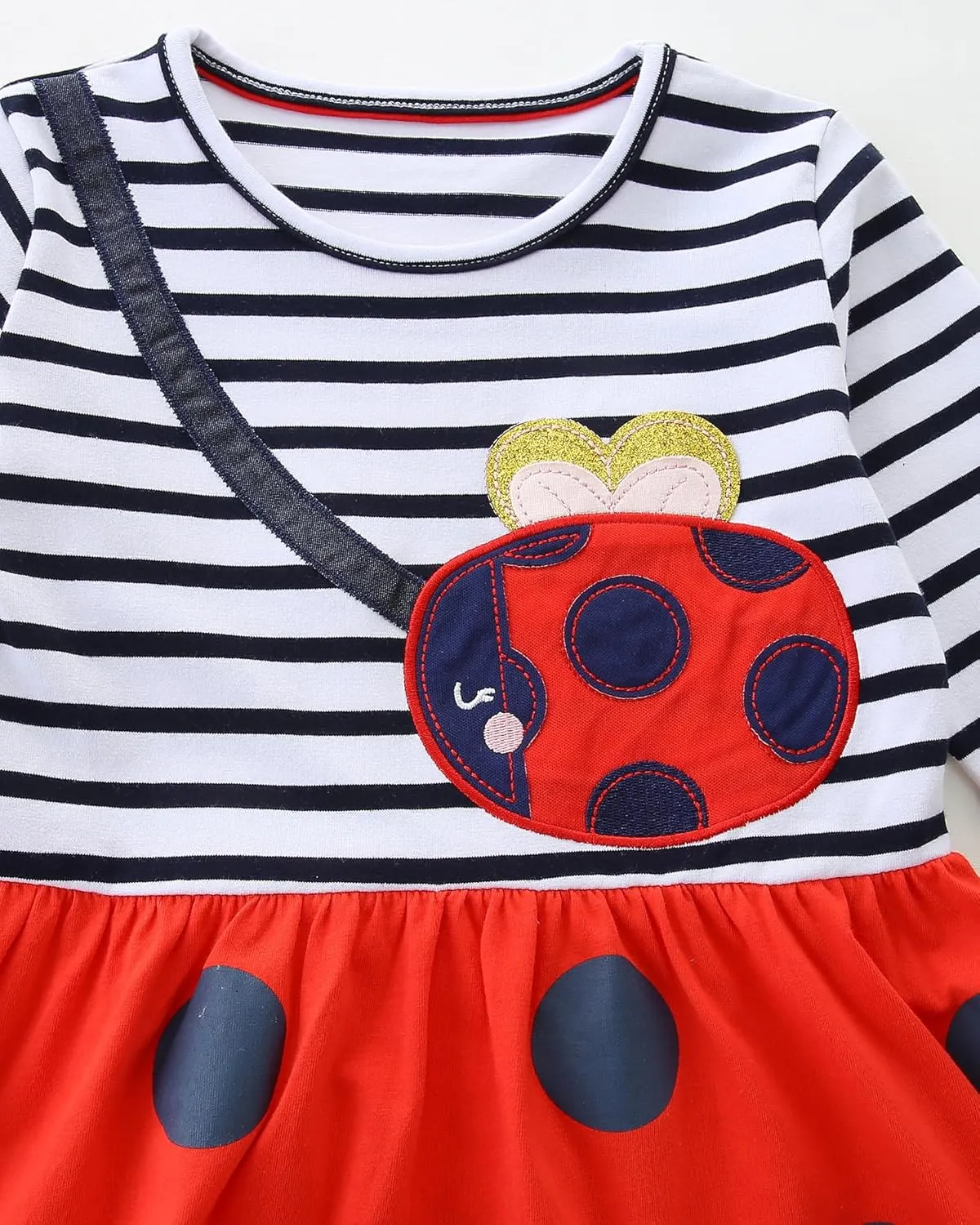 Hongshilian Girls Cotton Long Sleeve Dress Casual Cartoon Appliques Party Dresses