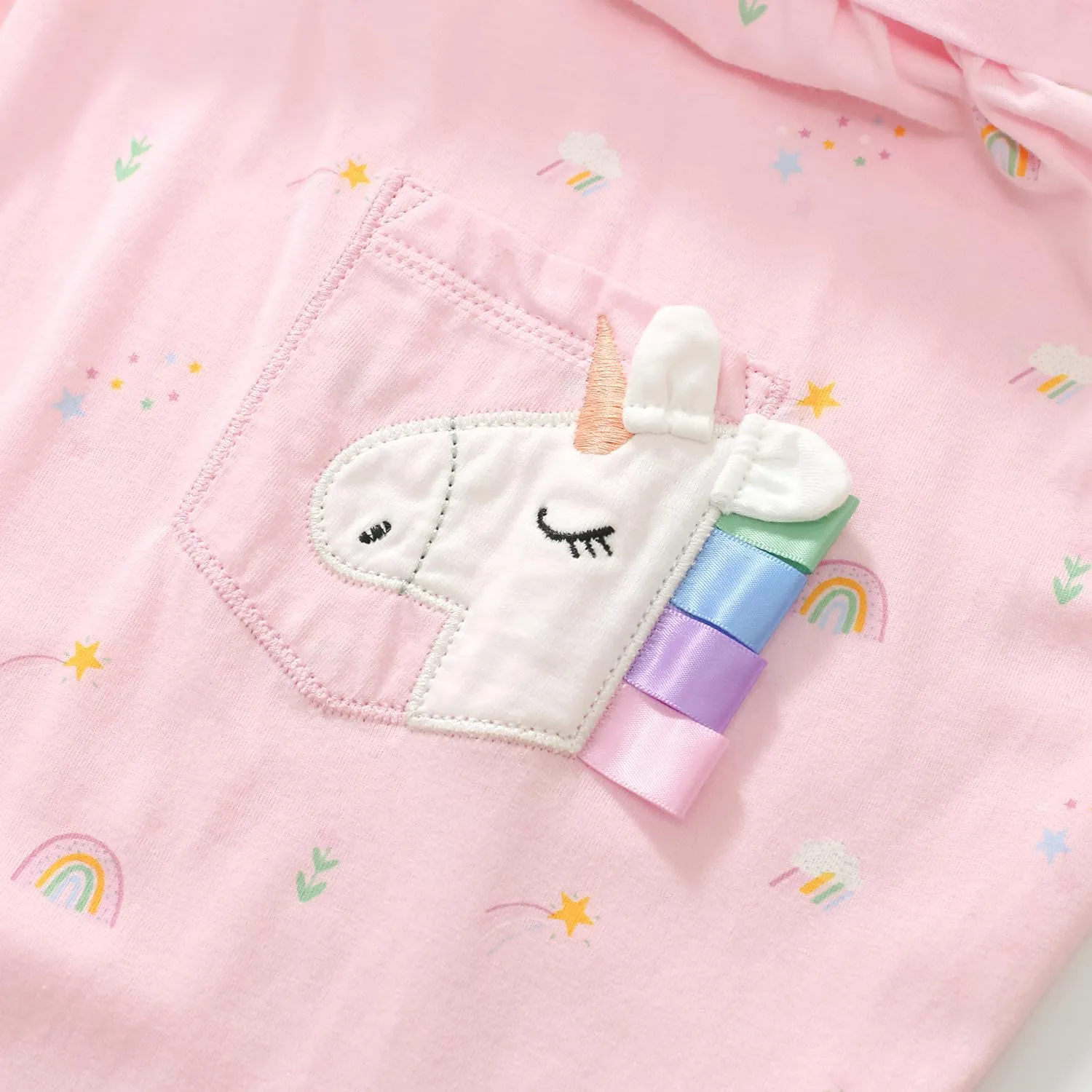 Hongshilian Girls Cotton Long Sleeve Dress Casual Cartoon Appliques Party Dresses