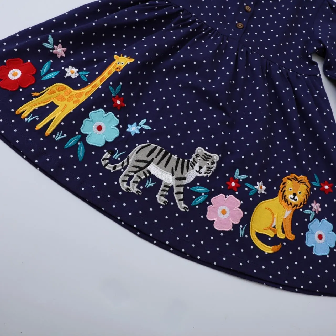 Hongshilian Girls Cotton Long Sleeve Dress Casual Cartoon Appliques Party Dresses