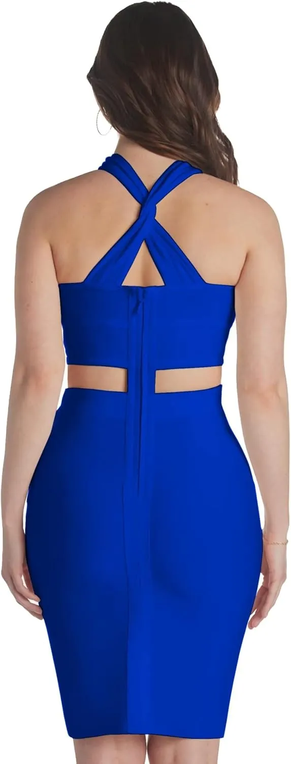Hybrid & Company Womens Cross Bandage Fashion Hollow Out Sexy Sleeveless Dress