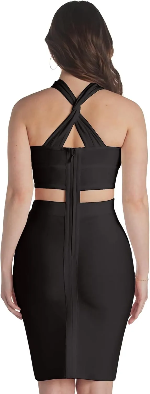 Hybrid & Company Womens Cross Bandage Fashion Hollow Out Sexy Sleeveless Dress