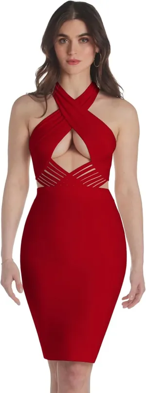 Hybrid & Company Womens Cross Bandage Fashion Hollow Out Sexy Sleeveless Dress