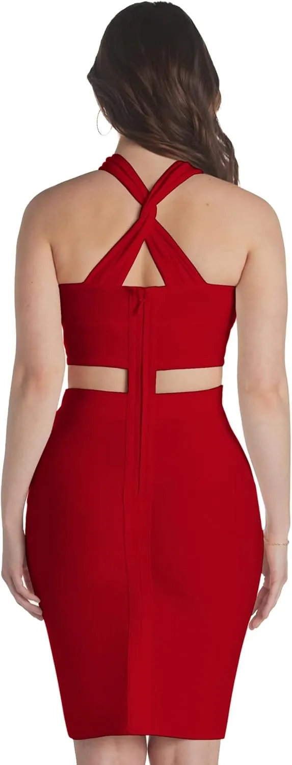 Hybrid & Company Womens Cross Bandage Fashion Hollow Out Sexy Sleeveless Dress