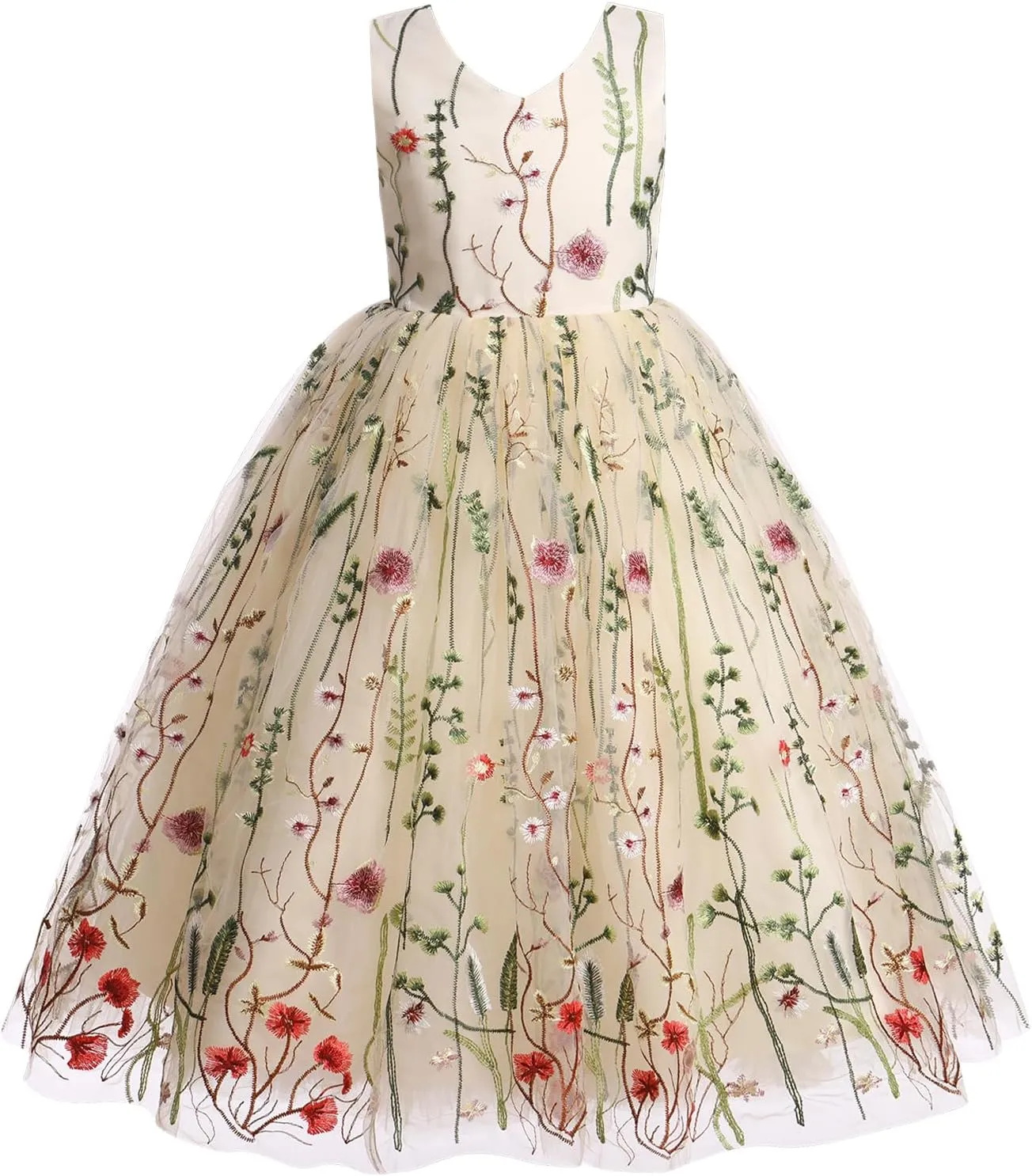 IBTOM CASTLE Flower Girls Tutu Dress Kids Embroidered Wedding Bridesmaid Dress Girl Pirncess Birthday Party Dress Ball Gown